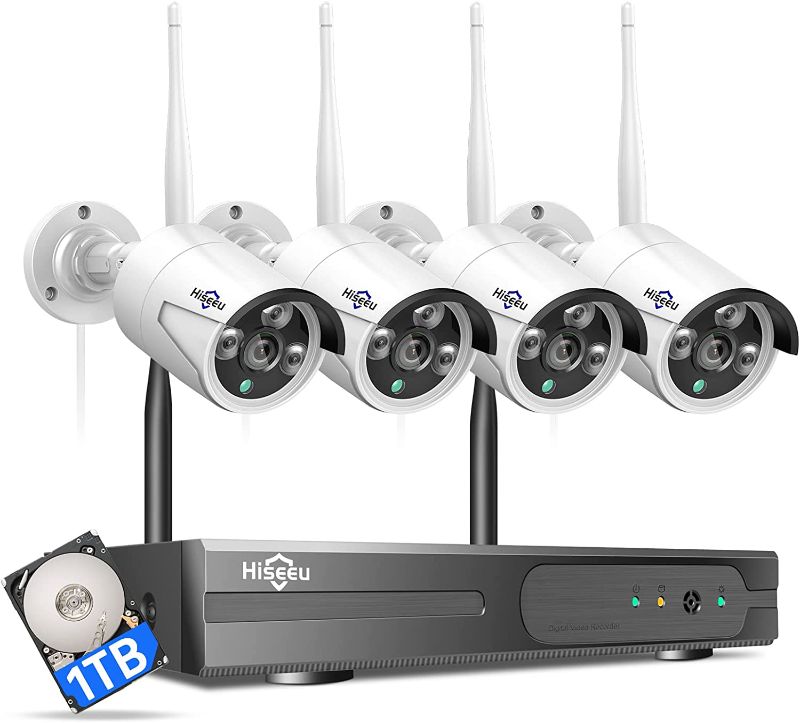 Photo 1 of [Expandable 10CH,2K] Hiseeu Wireless Security Camera System with 1TB Hard Drive with One-Way Audio,10 Channel NVR 4Pcs 1296P 3MP Night Vision WiFi Security Surveillance Cameras DC Power Home Outdoor
