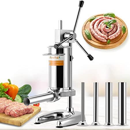 Photo 1 of Newhai 2L Manual Sausage Stuffer 4 Sausage Tubes Vertical Sausage Maker Stainless Steel Meat Filler Home and Commercial Use