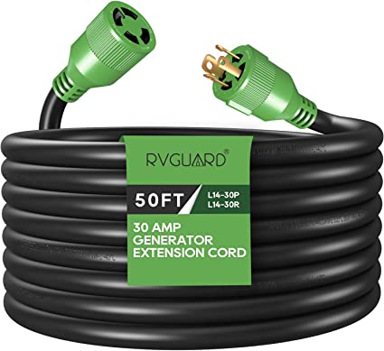 Photo 1 of RVGUARD 4 Prong 30 Amp 75 Foot Generator Extension Cord, NEMA L14-30P/L14-30R, 125/250V Up to 7500W 10 Gauge SJTW Generator Cord with Cord Organizer, ETL Listed