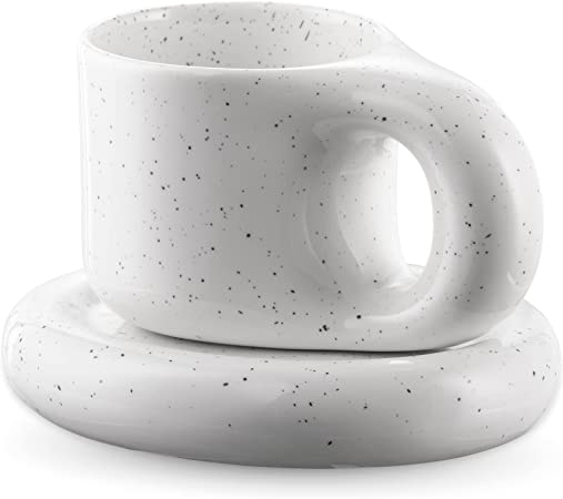 Photo 1 of AVAFORT Simple Style Coffee Mug Nordic Style with Saucer (White with Speckle)