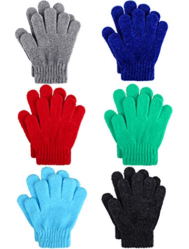 Photo 1 of Motarto 6 Pairs Kid's Winter Magic Gloves Soft Chenille Cashmere Warm Gloves Stretchy Knit Gloves 6-12 Years Black,grey,red,royal Blue,green,blue