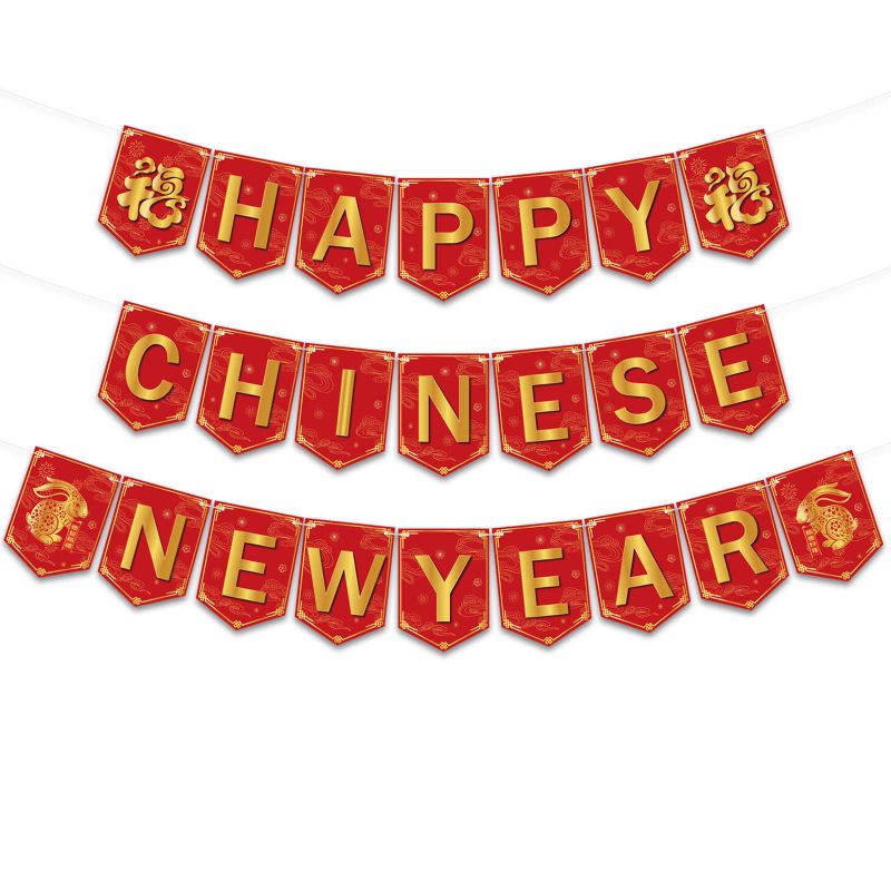 Photo 1 of 3Pcs Chinese New Year Banner Decorations-2023 Festival of Rabbit Year Spring Festival Banner Decorations-Festival of Chinese New Year Party Supplies 2 PACK 