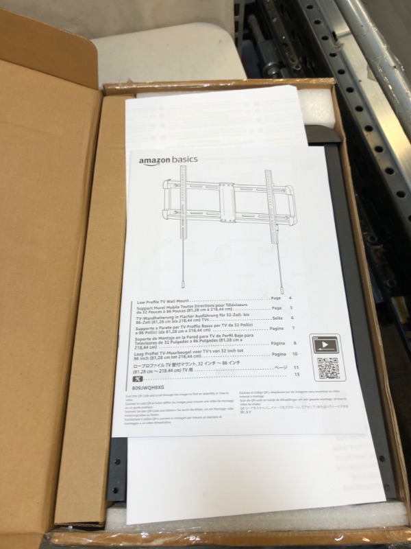 Photo 1 of Amazon Basics Low Profile TV Wall Mount with Horizontal Post Installation Leveling for 32-Inch to 86-Inch TVs 32-Inch to 86-Inch Fixed Low Profile VESA Patterns 600X400 Max