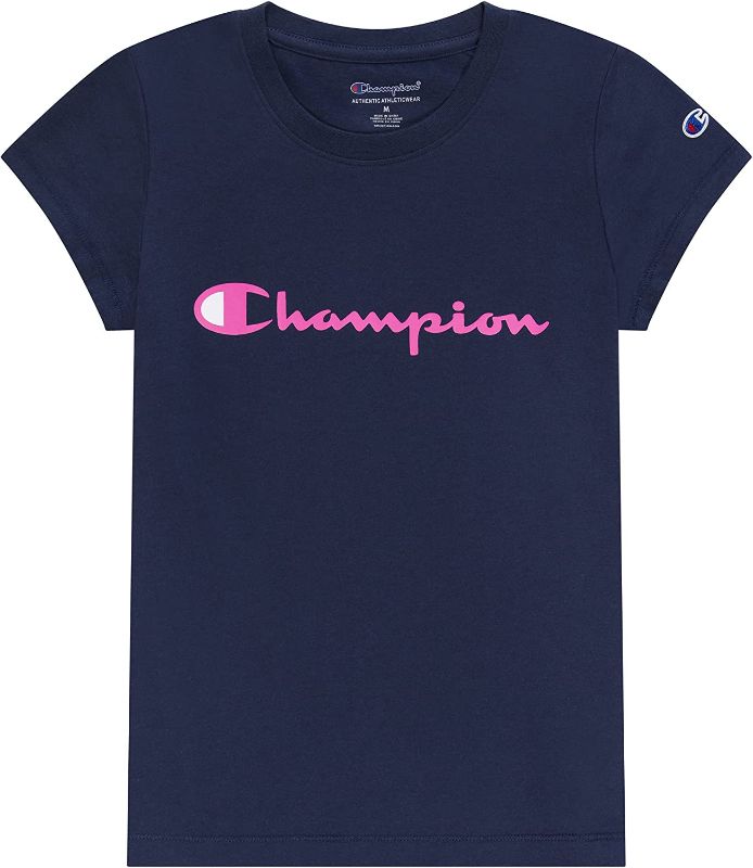 Photo 1 of Champion Girls Heritage Short Sleeve Script Logo Tee Shirt Big and Little Girls SIZE S -- BLACK AND PINK --
