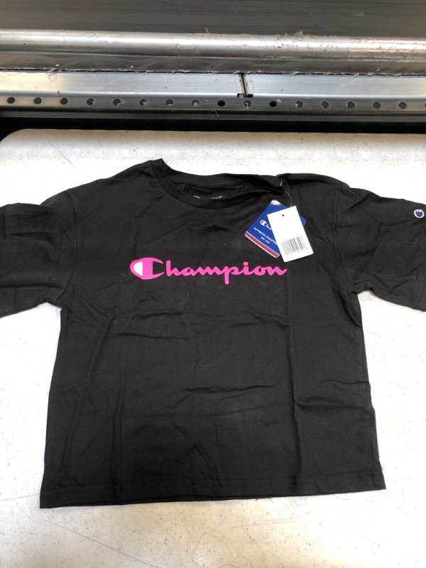 Photo 2 of Champion Girls Heritage Short Sleeve Script Logo Tee Shirt Big and Little Girls SIZE S -- BLACK AND PINK --
