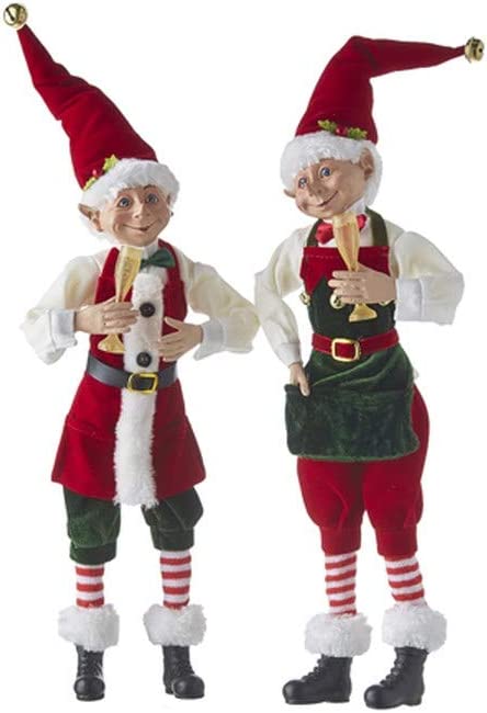 Photo 1 of 2021 Country Kitchmas 16-inch Posable Elf with Champagne Glass Figurine, Assortment of 2