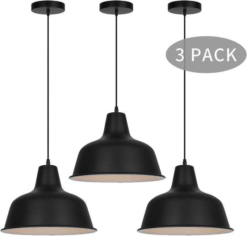 Photo 1 of KIGHSIN Black Industrial Pendant Lights Vintage Farmhouse Metal Hanging Ceiling Light Fixtures for Barn Kitchen Island Dinning Room Entryway Foyer (3 Pack)  -- HARDWARE INSIDE --
