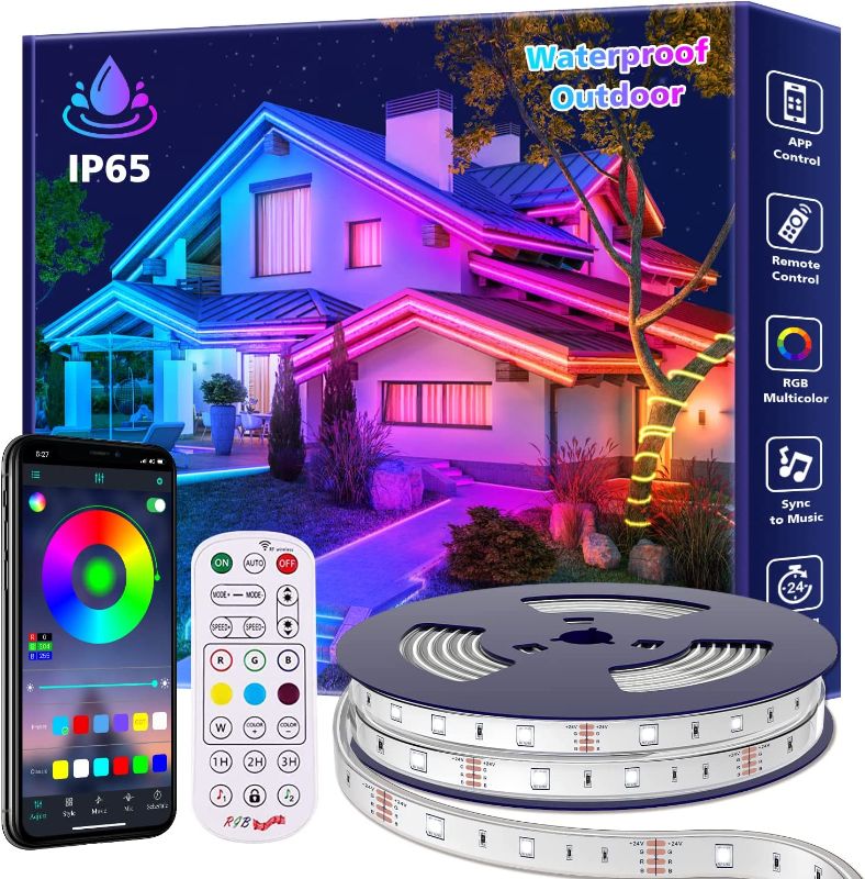 Photo 1 of Aulimhti 60Ft Outdoor Waterproof LED Strip Lights,Music Sync RGB IP65 Led Lights with App Control and Remote,Color Changing Waterproof Led Rope Lights for Outdoor,Balcony,Roof,Garden,Stairs Party