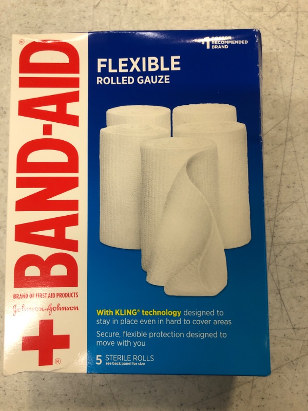 Photo 2 of Band-Aid Brand of First Aid Products Flexible Rolled Gauze Dressing for Minor Wound Care, Soft Padding and Instant Absorption, Sterile Kling Rolls, 4 Inches by 2.1 Yards, Value Pack, 5 ct