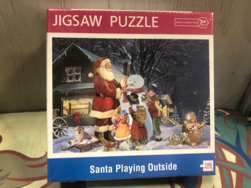 Photo 2 of KWYZ 100 Piece Jigsaw Puzzles for Kids - Santa Playing Outside, Puzzle for Kids Ages 4-8, 3-5 Christmas Jigsaw Puzzle Educational Toys for Boys Girls(15 x10 in)