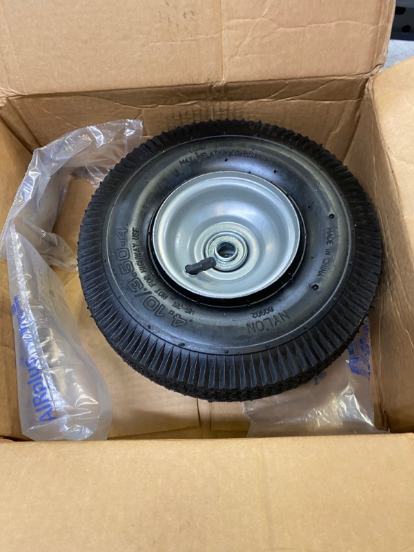 Photo 2 of Rocky Mountain Goods Replacement Tire 4.10/3.50-4” - Tire for Hand Truck, Cart, Dolly, Gorilla Cart - 2.25” Offset Hub with Pneumatic 5/8” Ball Bearing - Sawtooth Tread - 400 lb. Load Capacity