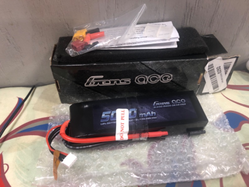 Photo 2 of Gens ace 5000mAh 11.1V 3S 50C 3 Cell LiPo Battery Pack with XT60 and Deans Plug (Updated) for Traxxas RC Cars Slash vxl Slash 4x4 vxl E-maxx Brushless Axial e-revo Brushless and Spartan Models