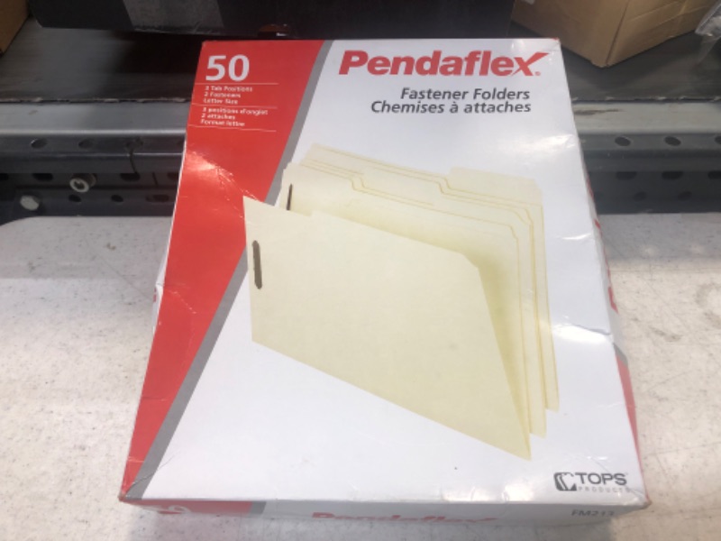 Photo 2 of Pendaflex Fastener Folders, 2 Fasteners, Letter Size, Manila, 1/3 Cut Tabs, in Left, Right, Center Positions, 50 Per Box (FM213)