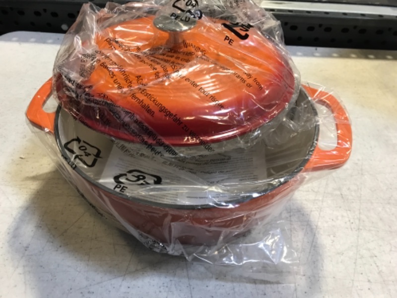 Photo 2 of Amazon Basics Enameled Cast Iron Covered Dutch Oven, 6-Quart, Orange Orange 6-Quart Oven