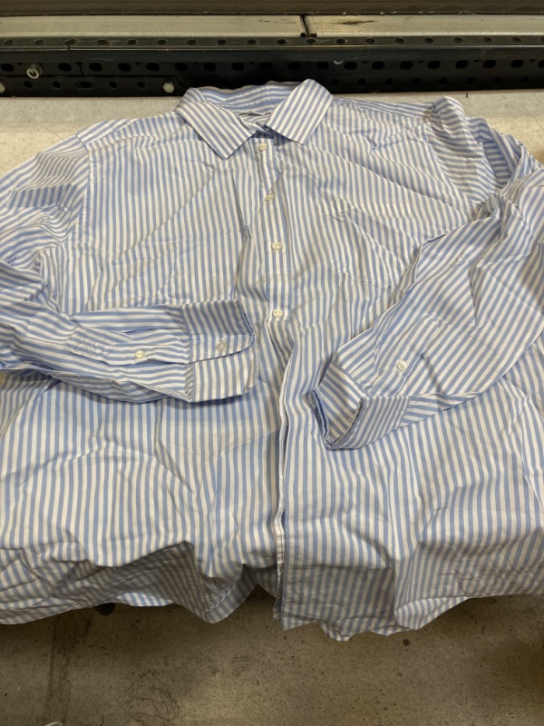 Photo 1 of AMAZON ESSENTIALS WOMENS BLUE AND WHITE STRIPPED BUTTONED UP SHIRT 