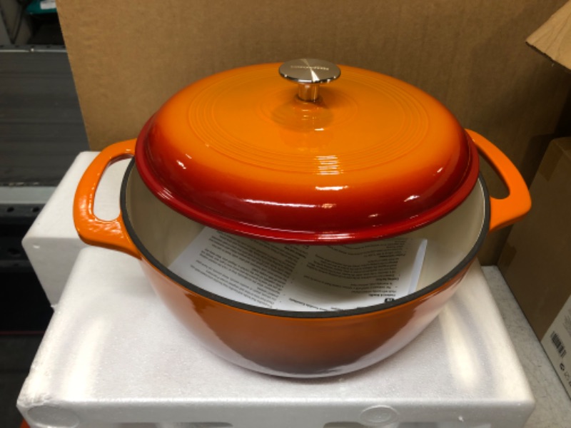 Photo 4 of Amazon Basics Enameled Cast Iron Covered Dutch Oven, 6-Quart, Orange Orange 6-Quart Oven