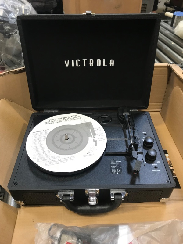 Photo 3 of Victrola Vintage 3-Speed Bluetooth Portable Suitcase Record Player with Built-in Speakers | Upgraded Turntable Audio Sound| Includes Extra Stylus | Black, Model Number: VSC-550BT-BK, 1SFA