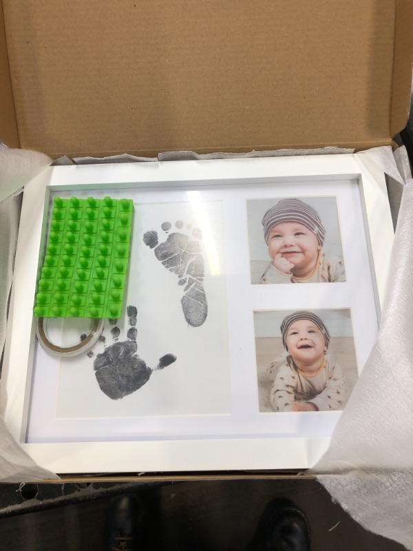 Photo 2 of Ultimate Baby Ink Handprint Footprint Kit & Frame – with Premium Stencil to Personalize, Photo Picture Frame, Safe Ink Pad Stamp, Paper & Gift Box. for Baby Shower, Newborn, New Mom, Registry Gift.