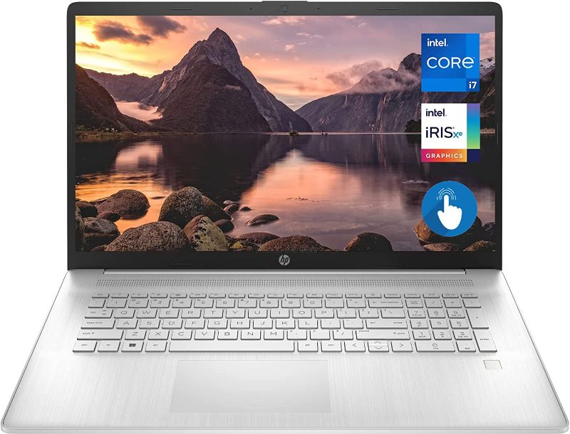 Photo 1 of HP 17 Laptop, 17.3" HD+ Touchscreen, 12th Gen Intel i7-1255U Processor, 32GB DDR4 RAM, 1TB SSD, Wi-Fi 6, Webcam, Backlit Keyboard, Fingerprint Reader, HDMI, Windows 11 Home, Silver
