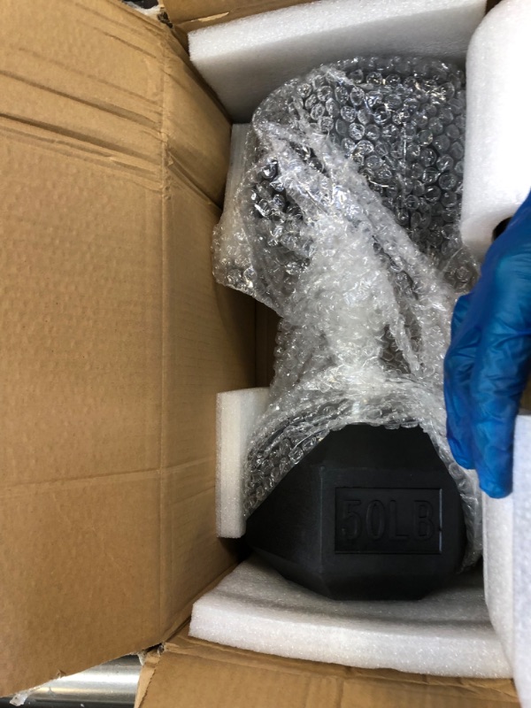 Photo 1 of Amazon Basics Rubber Encased Hex Dumbbell Hand Weight 50 Pounds Rubber Encased Hex Dumbbell