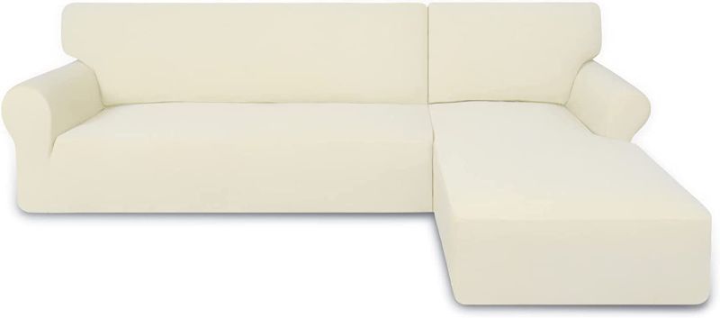 Photo 1 of 
PureFit Super Stretch Sectional Couch Covers - 2 pcs Spandex Non Slip Sofa Covers with Elastic Bottom for L Shape Sectional Sofa Couch, Great for Kids &...
Size:3 Seat Sofa + 3 Seat Chaise
Color:Ivory