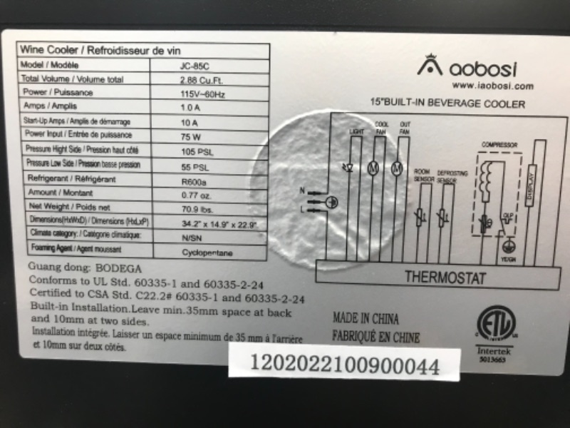 Photo 6 of AAOBOSI Beverage Refrigerator 15 Inch 94 Cans Built-in Beverage Cooler with Quiet Operation, Compressor Cooling System, Energy Saving, Adjustable Shelves, Ideal for Beer, Soda, Water or Wine
