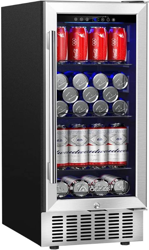 Photo 1 of AAOBOSI Beverage Refrigerator 15 Inch 94 Cans Built-in Beverage Cooler with Quiet Operation, Compressor Cooling System, Energy Saving, Adjustable Shelves, Ideal for Beer, Soda, Water or Wine
