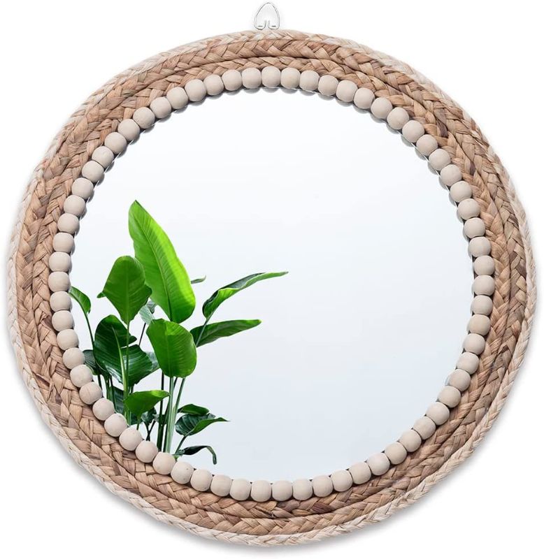 Photo 1 of 15 Inch Boho Wall Hanging Mounted Mirror,Rattan Mirror,Round Mirrors Wall Decor for Porch?Farmhouse, Living Room, Bedroom, Bathroom (Boho)
