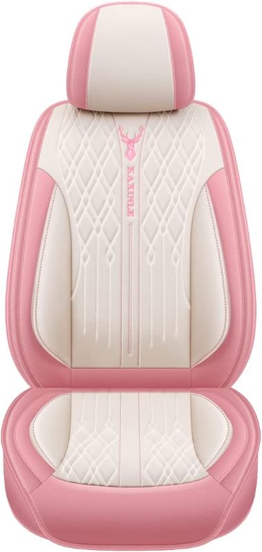 Photo 1 of  Comfortable Leather Auto Car Seat Covers 5 Seats Full Set Universal Fit Waterproof Airbag Compatible Car Seat Cushion Protector(Pink & White)
