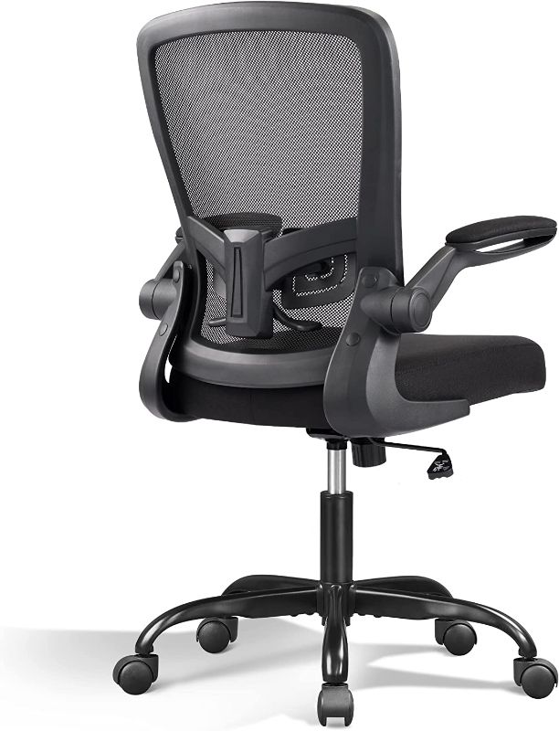 Photo 1 of DEVAISE Mesh Computer Office Chair, Ergonomics Computer Desk Chair with Flip-up Armrest and Adjustable Lumbar Support, Black
