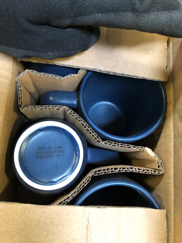 Photo 1 of Sinouso 16 Piece Stoneware Dinnerware Set,Dinnerware Set for 4,Plates and Bowls Sets,Plates,Bowls,Cups,Microwave Dishwasher Safe,Service for 4 (Navy Blue Matte)