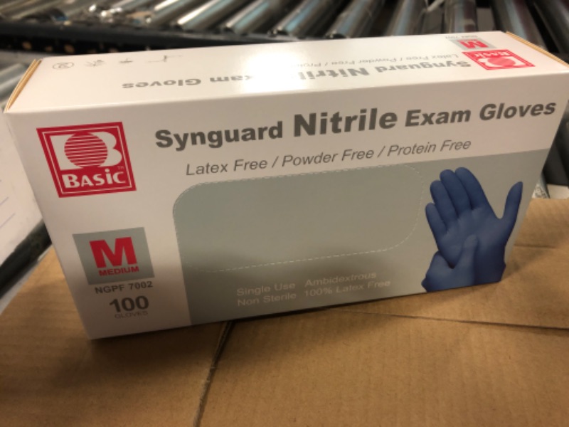 Photo 2 of 100pcs size M--Basic Medical Nitrile Exam Gloves - Latex-Free, Powder-Free, Non-Sterile, Synguard Satety Glove (pack of 100pcs, Blue  Medium 