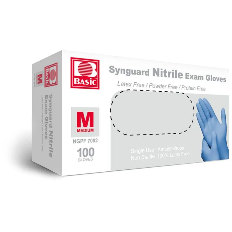 Photo 1 of 100pcs size M--Basic Medical Nitrile Exam Gloves - Latex-Free, Powder-Free, Non-Sterile, Synguard Satety Glove (pack of 100pcs, Blue  Medium 