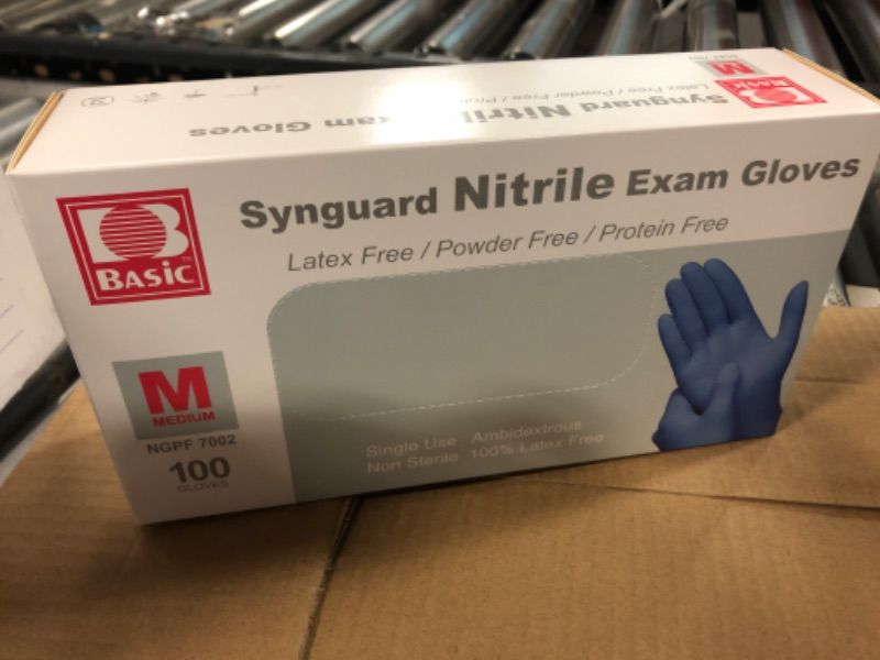 Photo 2 of 100pcs size M--Basic Medical Nitrile Exam Gloves - Latex-Free, Powder-Free, Non-Sterile, Synguard Satety Glove (pack of 100pcs, Blue  Medium 
