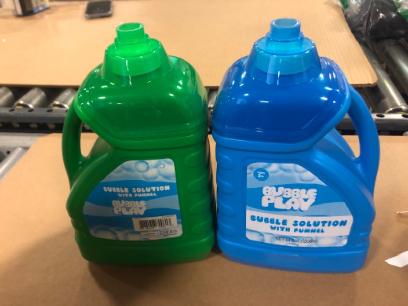 Photo 2 of BubblePlay 2 Bottles Bubble Solution Refill 128 OZ - Easy Pour Bottle for Fun Bubble Machines, Bubble Guns and Wands,- Easter - Refills, Birthdays for Kids All Ages - Non Toxic (2 Pack)