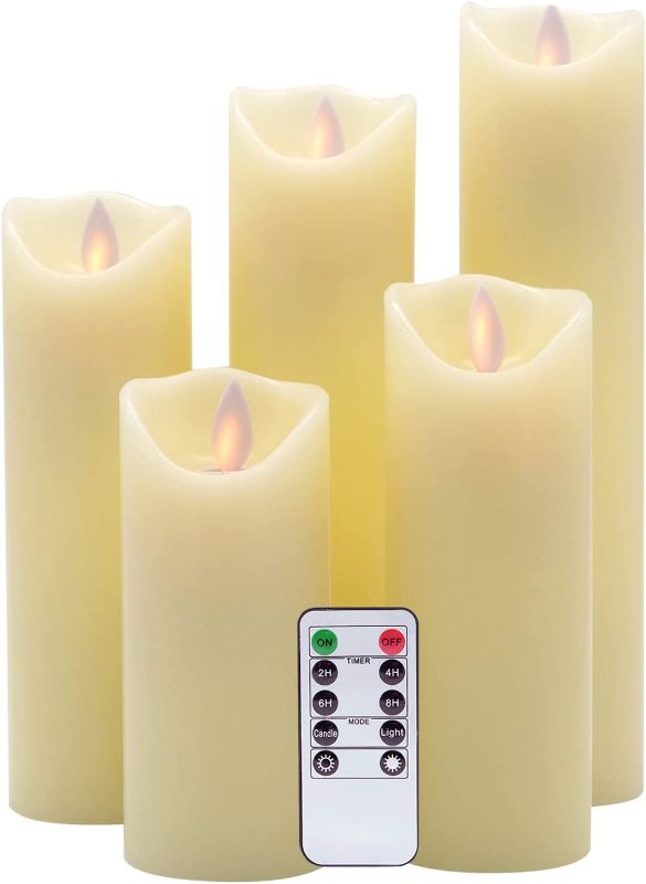 Photo 1 of Eldnacele LED Flameless Flickering Candles with Remote Timer Warm White Battery Operated Wax LED Pillar Candles Set of 5 Realistic Flame for Decoration (2.2" X 5"6" 7" 8" 9")
