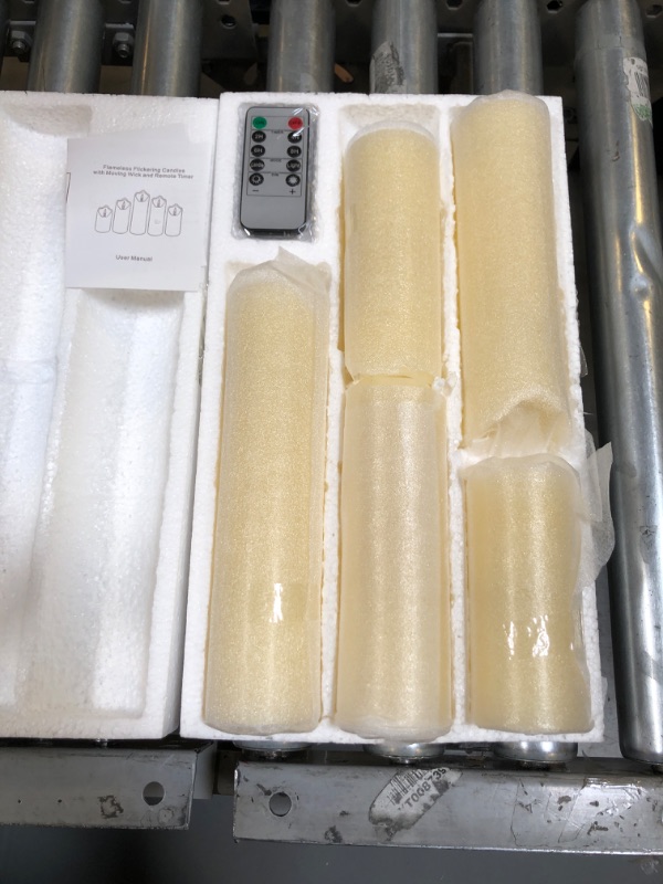 Photo 1 of Eldnacele LED Flameless Flickering Candles with Remote Timer Warm White Battery Operated Wax LED Pillar Candles Set of 5 Realistic Flame for Decoration (2.2" X 5"6" 7" 8" 9")
