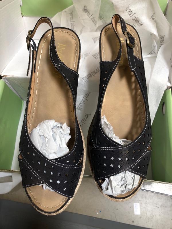 Photo 1 of Alexis Leroy Block Heel Cut-Out Vamp Peep Toe Slingback Women's Sandals (BLACK) ---- SIZE 8/8.5