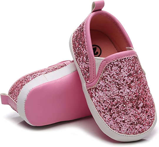 Photo 1 of HONGTEYA Baby Shoes Baby Boys Girls Sequins Crib Shoes Baby Moccasins Toddler Leather Causal Sneakers Infant Glitter Shoes - Soft Sole for 0-6 MONTHS Babies First Walking
