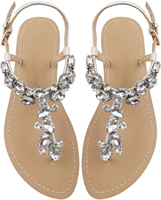 Photo 1 of AIJIVOU Women's Rhinestone Flat Sandals, Women Flip Flops with Clip Toe RingBeadeed Rhinestone Crystal Jeweled Sandal Shoes for Summer Beach Oceanside Holiday Outdoor
