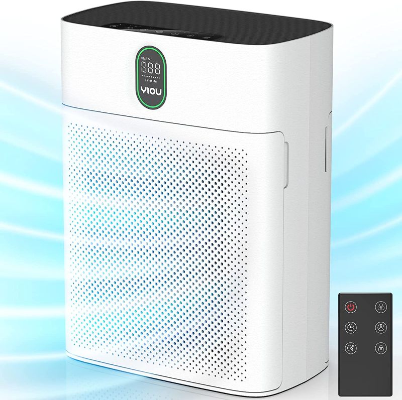 Photo 1 of Air Purifiers for Home Large Room Up to 960 Sq Ft with Air Quality Sensors, YIOU H13 True HEPA Filter Remove 99.97% of Dust, Pet Dander, Smoke with Double-sided Air Inlet, 24dB for Bedroom, White
