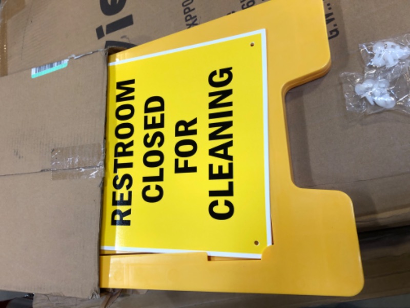 Photo 3 of SmartSign "Do Not Enter Restroom Closed For Cleaning" Folding Floor Sign | 25" x 12" Plastic