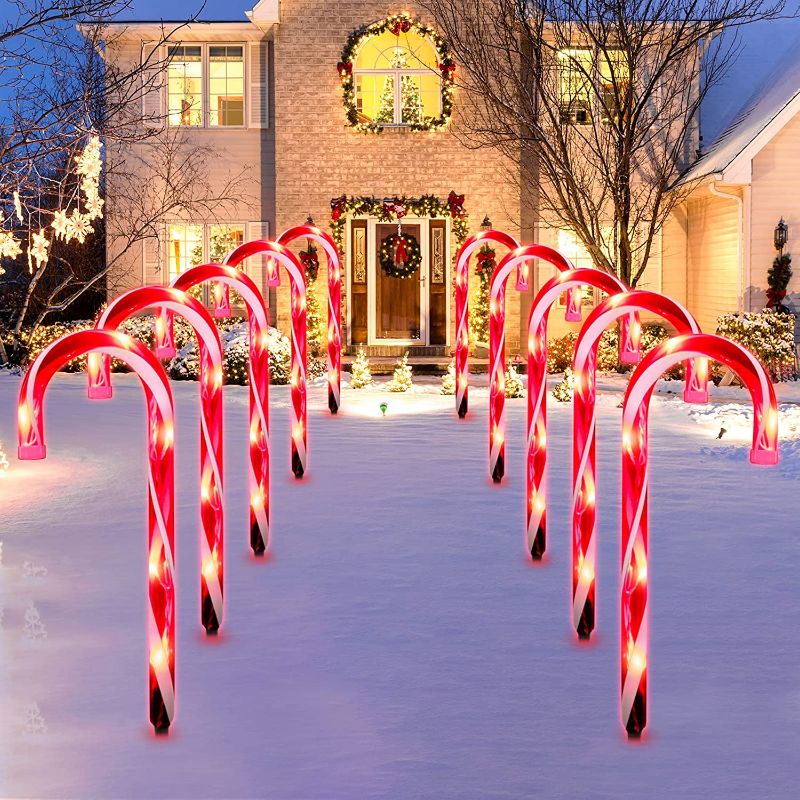 Photo 1 of 21" Christmas Candy Cane Lights, ZALALOVA 10 Packs Christmas Pathway Marker Candy with 8 Modes Lights for Outdoor Garden Patio Christmas Decorations