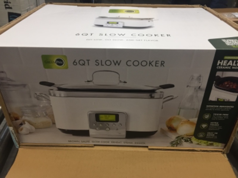 Photo 2 of GreenPan 6QT Slow Cooker with Hard Anodized Pot, Presets to Brown Saute and Steam, Healthy Ceramic Nonstick and Dishwasher Safe Parts, Easy-to-use LED Display, Cream White