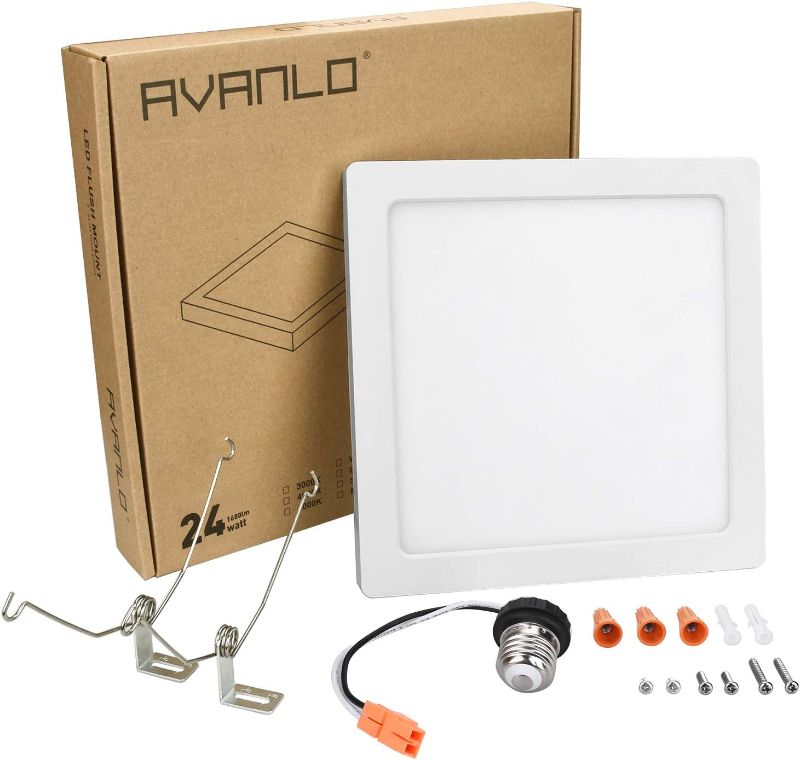 Photo 1 of AVANLO Flush Mount Ceiling Light, Super Slim 0.6 Inch Thickness 12 Inch LED Ceiling Light, 120V 4000K 3100lm 24W, Dimmable, Square, for 3.5 - 4'' Junction Box, 5 - 6'' Housing & Surface Mount. Square,4000k Square,4000k,