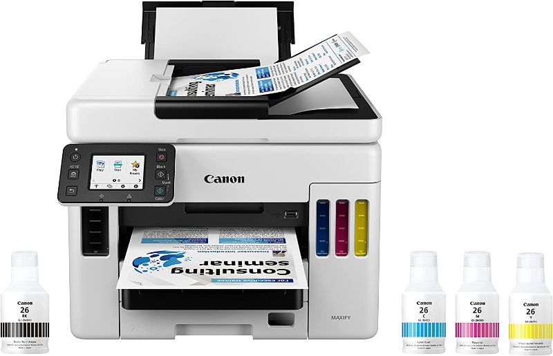 Photo 1 of Canon MAXIFY GX7021 Wireless MegaTank Small Office All-in-One Printer -- missing 2 bottles of paint 
