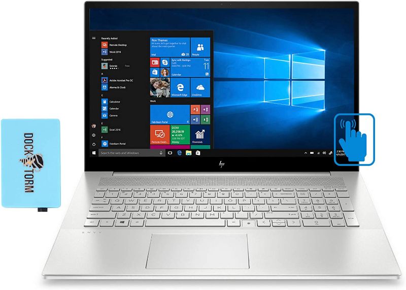 Photo 1 of HP Envy 17t CG 17.3" Touch FHD Laptop (Intel i7-1165G7 4-Core, 16GB RAM, 128GB SSD + 1TB HDD, Intel Iris Xe, 1920x1080, Backlit KB, FP Reader, WiFi 6, BT 5, Win10H) w/Hub
