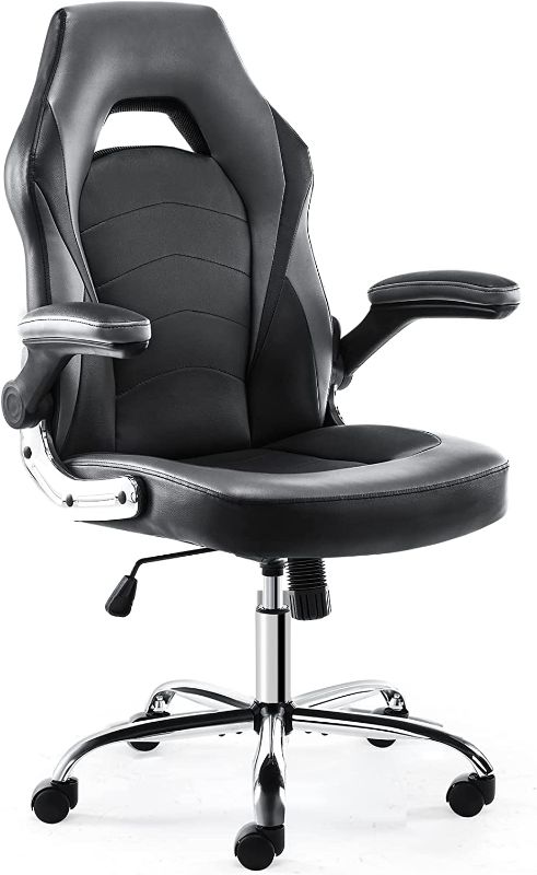 Photo 1 of Gaming Chair - Office Chair Desk Chairs with Wheels Computer Chair with Flip-up Armrest and Height Adjustable Swivel Chair Splicing PU Leather Chair Home Office Chair with Lumbar Support
