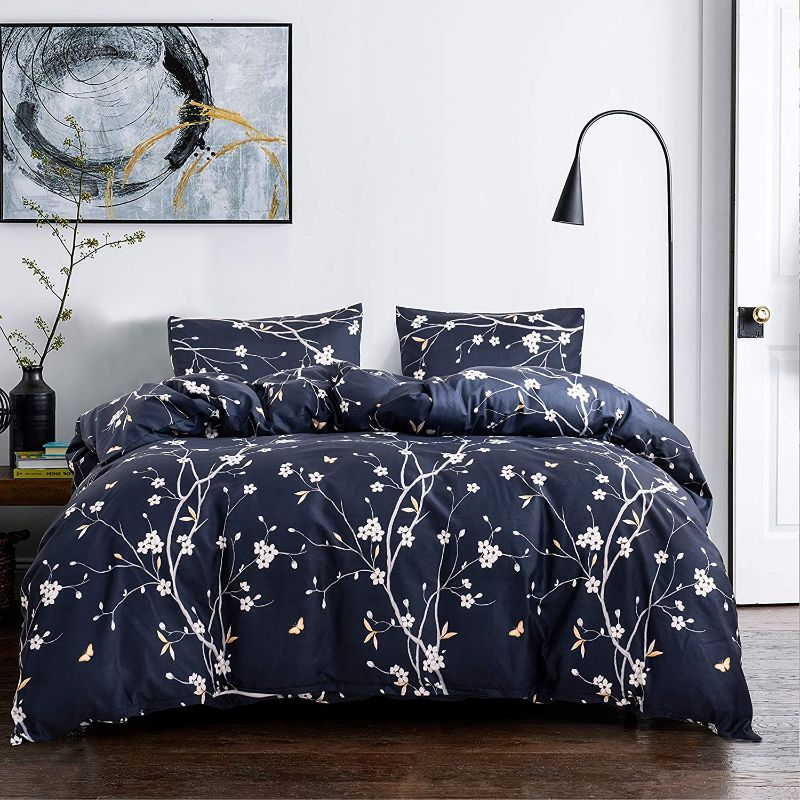 Photo 1 of  Floral Queen Comforter  Navy Blue 