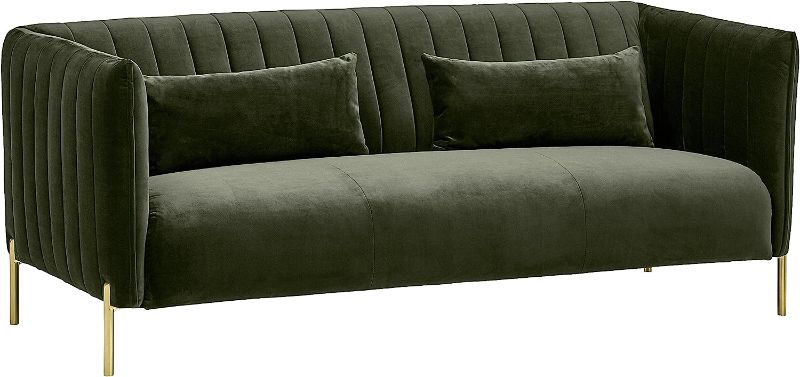 Photo 1 of Amazon Brand – Rivet Frederick Mid-Century Channel Tufted Velvet Sofa Couch, 77.5"W, Forest Green
